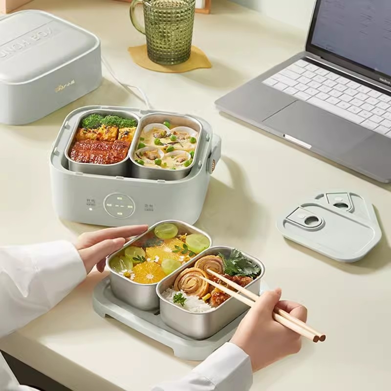 Bear cutie electrică de prânz, izolată, cu două niveluri și patru compartimente, DFH-G16W7, capacitate 1.6–2.0 L, vas interior din oțel inoxidabil 304, 270W, 220V, control cu buton