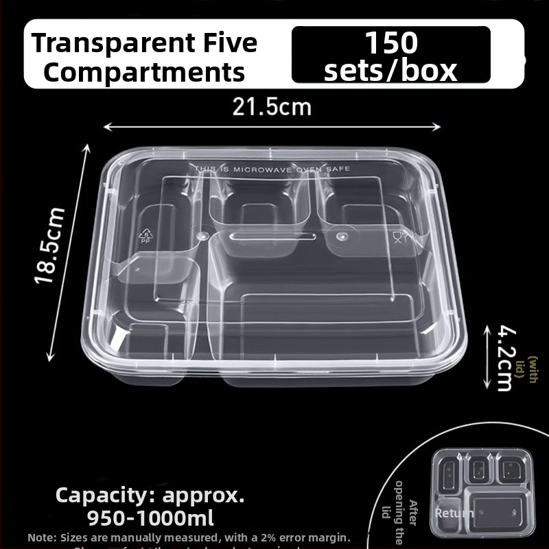 Еднократна кутия за обяд с капак, ПП с хранително качество, 4-5 отделения, подходяща за микровълнова, неразградима