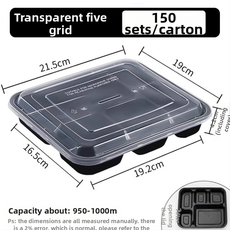 Еднократна кутия за обяд с капак, ПП с хранително качество, 4-5 отделения, подходяща за микровълнова, неразградима