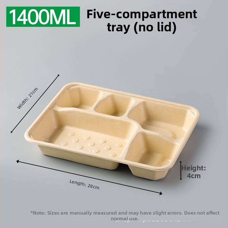 Cutie de prânz biodegradabilă, cu mai multe compartimente din pulpă de trestie de zahăr (3/4/5 compartimente), compatibilă cu cuptorul cu microunde, 25 buc./pachet