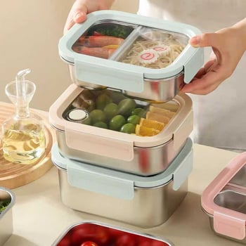 Kutija za ručak od 316L nehrđajućeg čelika, dvodomna, izolirana i zatvorena, pogodna za mikrovalnu pećnicu, 800–1000 ml, pravokutnog oblika
