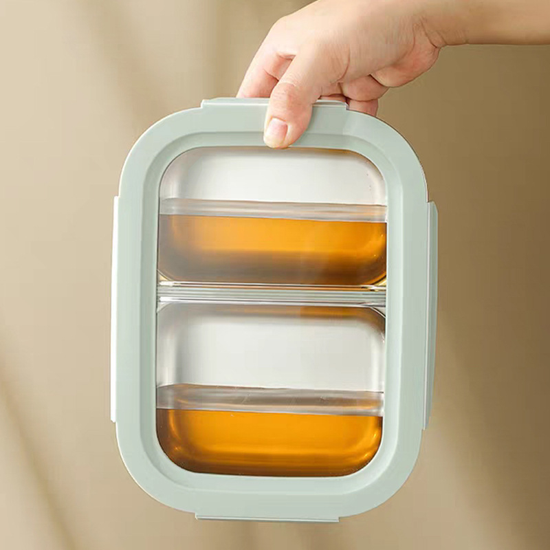 Kutija za ručak od 316L nehrđajućeg čelika, dvodomna, izolirana i zatvorena, pogodna za mikrovalnu pećnicu, 800–1000 ml, pravokutnog oblika