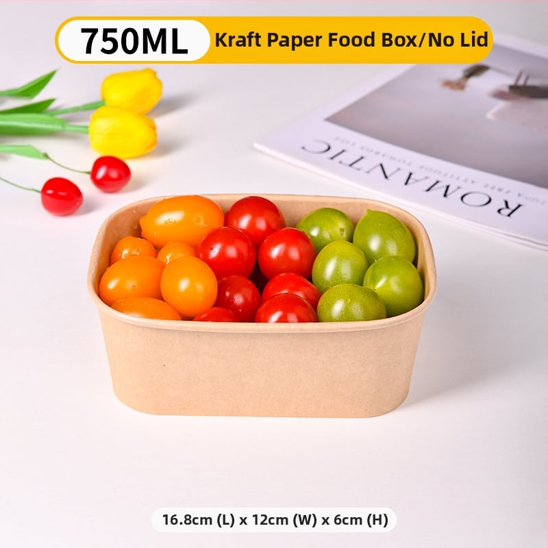 Cutie de prânz din kraft paper, 750 ml, dreptunghiulară, 25 buc./pachet, hârtie cu pulpă de lemn acoperită, necompatibilă cu microunde