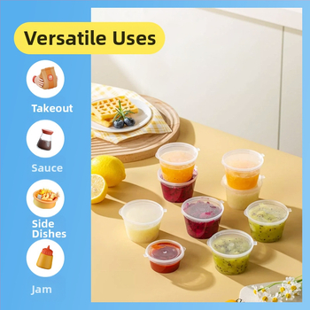 Еднократна кутия за сос за потапяне с интегриран контейнер и разделени отделения, PP пластмаса, налична в опаковки от 100, 1000 или 2000 броя