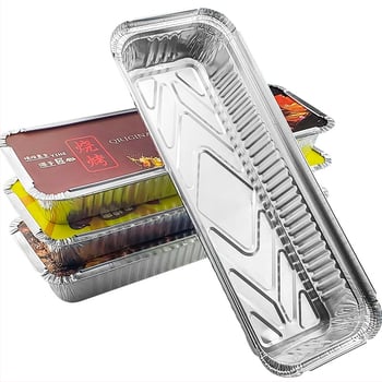 Ühekordne toidukauss alumiiniumfooliumist grillimiseks - ristkülikukujuline, 60 μm paksus, logotüübi trükk, 500 tk/pakk