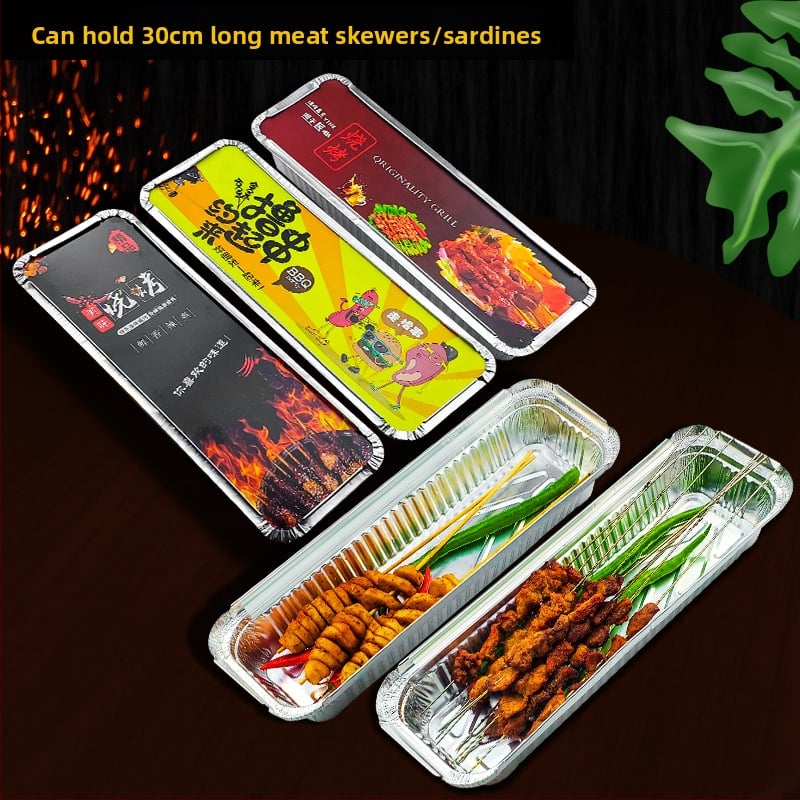 Ühekordne toidukauss alumiiniumfooliumist grillimiseks - ristkülikukujuline, 60 μm paksus, logotüübi trükk, 500 tk/pakk