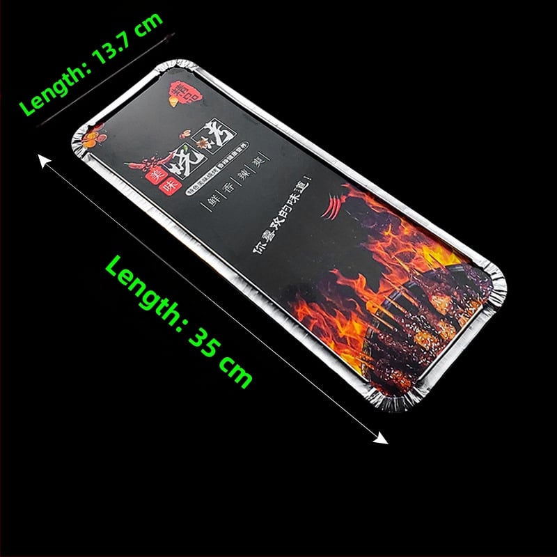 Ühekordne toidukauss alumiiniumfooliumist grillimiseks - ristkülikukujuline, 60 μm paksus, logotüübi trükk, 500 tk/pakk