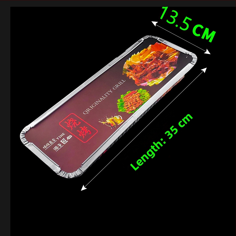 Ühekordne toidukauss alumiiniumfooliumist grillimiseks - ristkülikukujuline, 60 μm paksus, logotüübi trükk, 500 tk/pakk