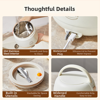 Cutie electrică pentru prânz cu încălzire fără apă, recipient interior din oțel inoxidabil 304, 20W, 220V, USB sau alimentare de mașină, păstrează caldă când este conectată