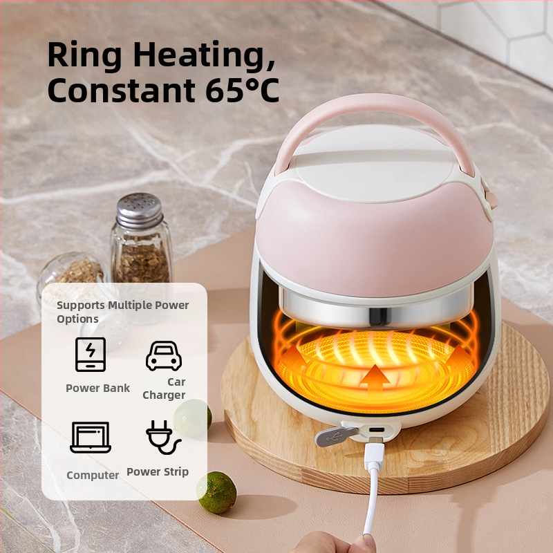 Elektrická krabička na obed s bezvodiovým ohrevom, vnútorný nádoba z 304 nerezovej ocele, 20W, 220V, USB alebo napájanie z auta, udržiava teplo pri zapnutí