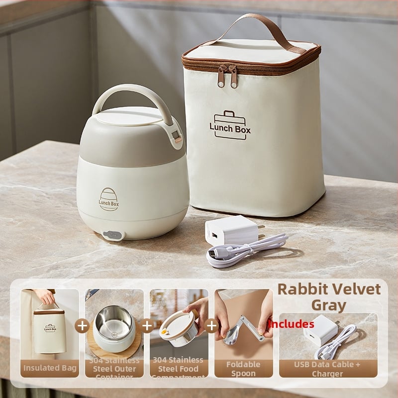 Cutie electrică pentru prânz cu încălzire fără apă, recipient interior din oțel inoxidabil 304, 20W, 220V, USB sau alimentare de mașină, păstrează caldă când este conectată