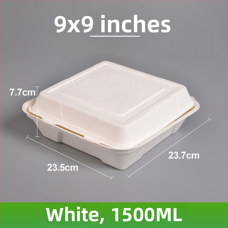 Vienkartinė hamburgerių dėžutė, kvadratinė, iš cukranendrių pulpos, biologiškai skaidri, talpa 8000 ml, storis 0,06