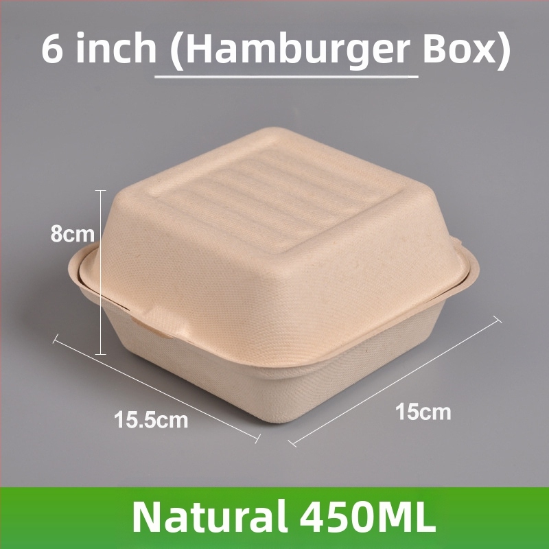 Vienkartinė hamburgerių dėžutė, kvadratinė, iš cukranendrių pulpos, biologiškai skaidri, talpa 8000 ml, storis 0,06