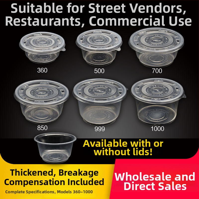 Jednorazová plastová miska na jedlo – guľatá, priehľadná, objem 360–1000 ml