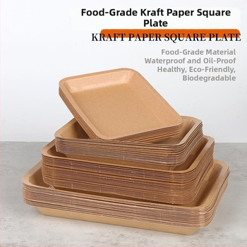Vienkartinė kraftpopierio kvadratinė lėkštė užkandžiams, vienkartiniam naudojimui, pritaikoma, nebiodegraduojanti