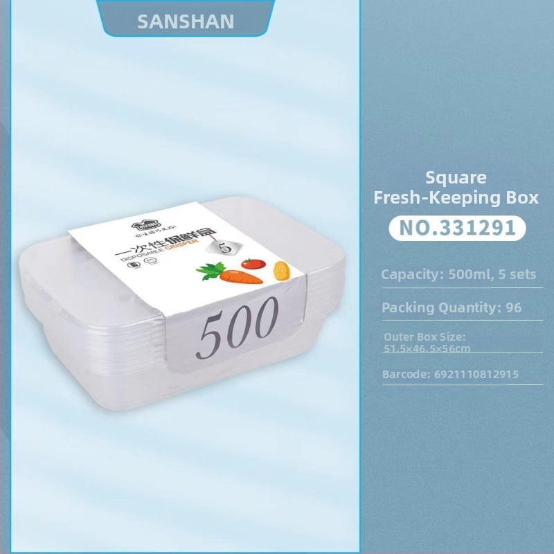 Sanshan recipient plastic dreptunghiular de unică folosință cu capac, cutie alimentară pentru takeout; cuptor cu microunde nu; nebiodegradabil; greutate 100 g; ambalaj 96 buc./cutie; licență XK16-204-01768
