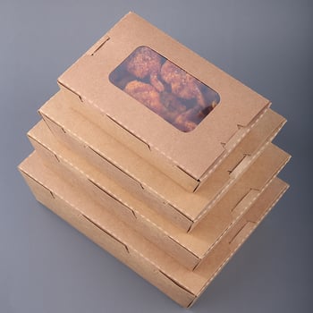 Cutie de masă din hârtie kraft, cu o fereastră, pentru takeout, potrivită pentru sushi și salată de fructe (material: hârtie; fereastră: una; cuptor cu microunde: Nu; imprimare logo: Da)