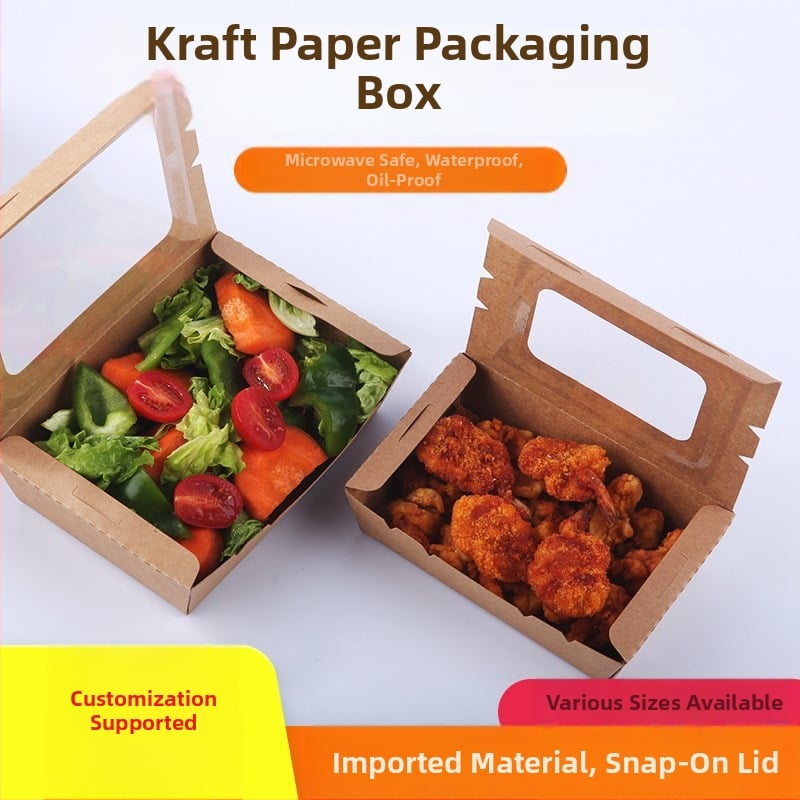 Cutie de masă din hârtie kraft, cu o fereastră, pentru takeout, potrivită pentru sushi și salată de fructe (material: hârtie; fereastră: una; cuptor cu microunde: Nu; imprimare logo: Da)