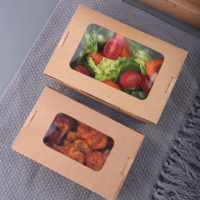 Cutie de masă din hârtie kraft, cu o fereastră, pentru takeout, potrivită pentru sushi și salată de fructe (material: hârtie; fereastră: una; cuptor cu microunde: Nu; imprimare logo: Da)