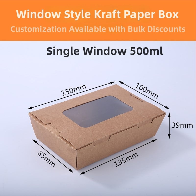 Cutie de masă din hârtie kraft, cu o fereastră, pentru takeout, potrivită pentru sushi și salată de fructe (material: hârtie; fereastră: una; cuptor cu microunde: Nu; imprimare logo: Da)