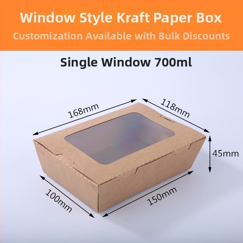 Cutie de masă din hârtie kraft, cu o fereastră, pentru takeout, potrivită pentru sushi și salată de fructe (material: hârtie; fereastră: una; cuptor cu microunde: Nu; imprimare logo: Da)