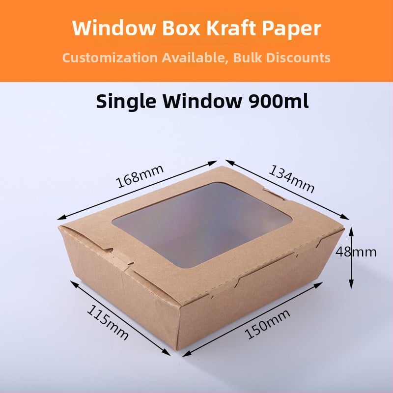 Cutie de masă din hârtie kraft, cu o fereastră, pentru takeout, potrivită pentru sushi și salată de fructe (material: hârtie; fereastră: una; cuptor cu microunde: Nu; imprimare logo: Da)