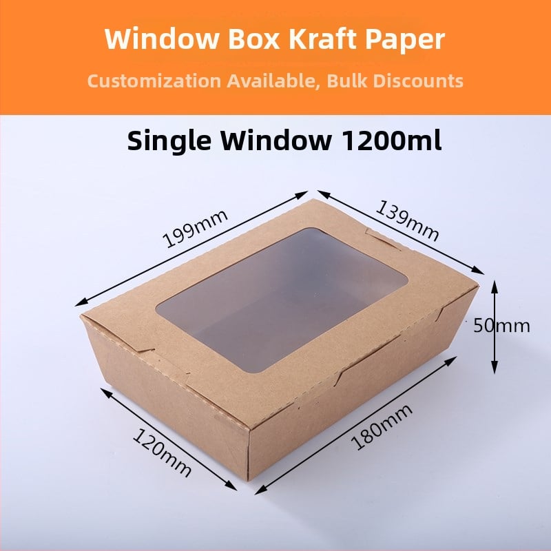 Cutie de masă din hârtie kraft, cu o fereastră, pentru takeout, potrivită pentru sushi și salată de fructe (material: hârtie; fereastră: una; cuptor cu microunde: Nu; imprimare logo: Da)