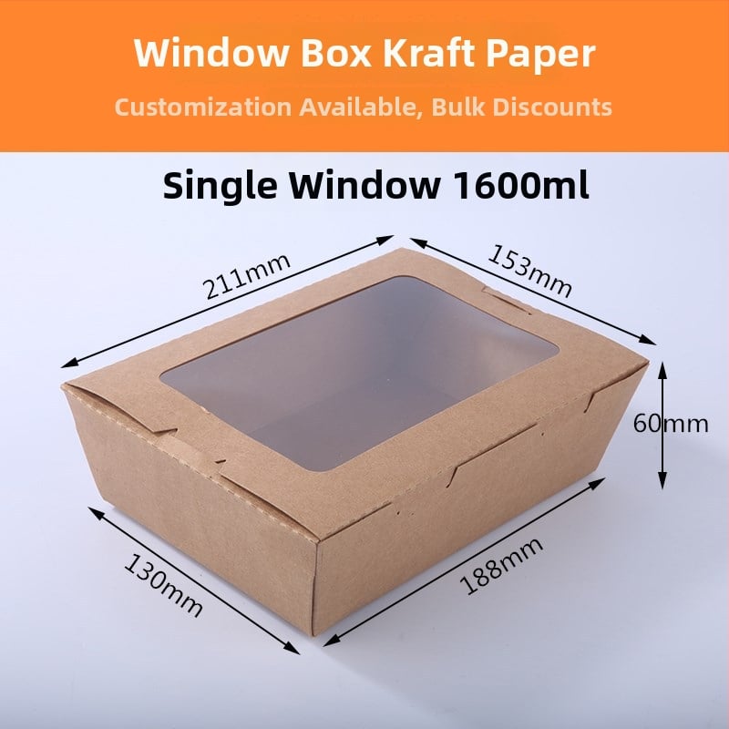 Cutie de masă din hârtie kraft, cu o fereastră, pentru takeout, potrivită pentru sushi și salată de fructe (material: hârtie; fereastră: una; cuptor cu microunde: Nu; imprimare logo: Da)