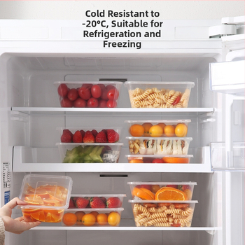 Cutie de prânz din plastic, o singură utilizare, cu capac, design îngroșat, corp transparent, potrivită pentru microunde, 50 seturi într-un ambalaj