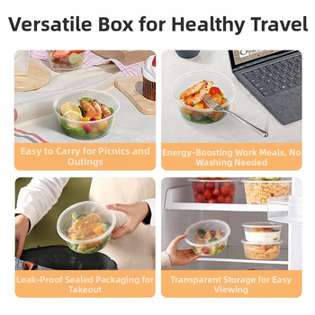 Cutie de prânz din plastic, o singură utilizare, cu capac, design îngroșat, corp transparent, potrivită pentru microunde, 50 seturi într-un ambalaj