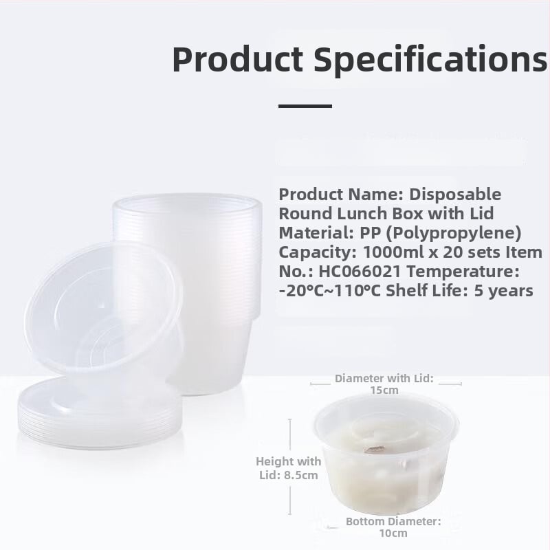 Cutie de prânz din plastic, o singură utilizare, cu capac, design îngroșat, corp transparent, potrivită pentru microunde, 50 seturi într-un ambalaj