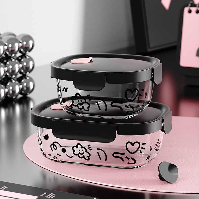 Staklena kutija za ručak, kvadratnog oblika, 301–500 ml, pogodna za mikrovalnu, prilagodljiva