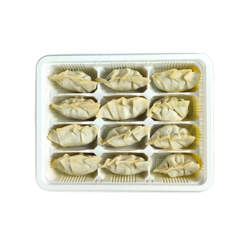 Cutie de unică folosință pentru dumplings cu capac, cutie plastic cu compartimente pentru dumplings crude și fierte (PP de calitate alimentară; nu este potrivită pentru microunde; nu este biodegradabilă)