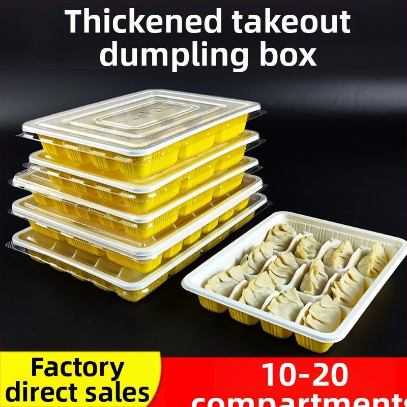 Cutie de unică folosință pentru dumplings cu capac, cutie plastic cu compartimente pentru dumplings crude și fierte (PP de calitate alimentară; nu este potrivită pentru microunde; nu este biodegradabilă)