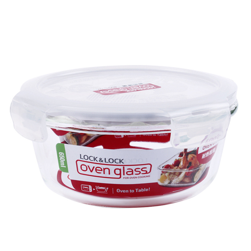 Lock cutie de prânz din sticlă, rezistentă la căldură, sigură pentru microunde – rotundă sau dreptunghiulară, model LLG445, capacitate 301–1000 ml