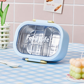 Cutie de prânz pătrată, capacitate 800–1000 ml, interior din oțel inoxidabil 304 cu exterior PP+PET, model cartoon, stil simplu modern, nu este compatibilă cu microunde, non-electrică