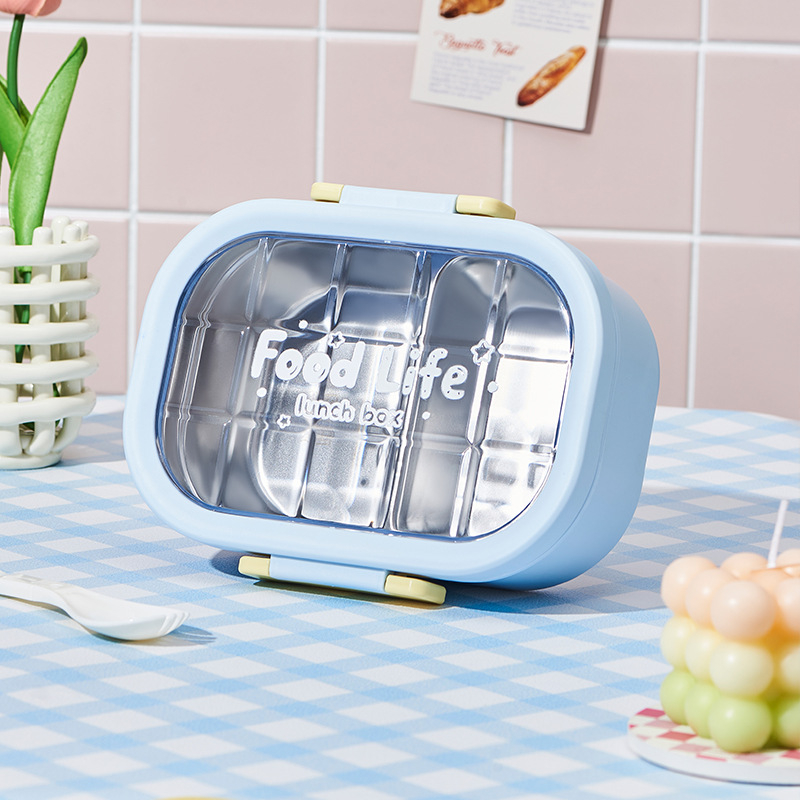 Cutie de prânz pătrată, capacitate 800–1000 ml, interior din oțel inoxidabil 304 cu exterior PP+PET, model cartoon, stil simplu modern, nu este compatibilă cu microunde, non-electrică