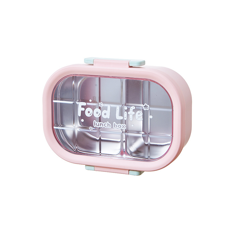 Cutie de prânz pătrată, capacitate 800–1000 ml, interior din oțel inoxidabil 304 cu exterior PP+PET, model cartoon, stil simplu modern, nu este compatibilă cu microunde, non-electrică