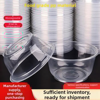 Vas de unică folosință rotund cu capac din PP – sigur pentru cuptor cu microunde, imprimare logo disponibil, personalizabil, ambalaj 1 cutie