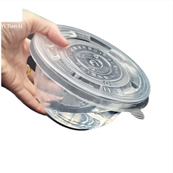 Vas de unică folosință rotund cu capac din PP – sigur pentru cuptor cu microunde, imprimare logo disponibil, personalizabil, ambalaj 1 cutie