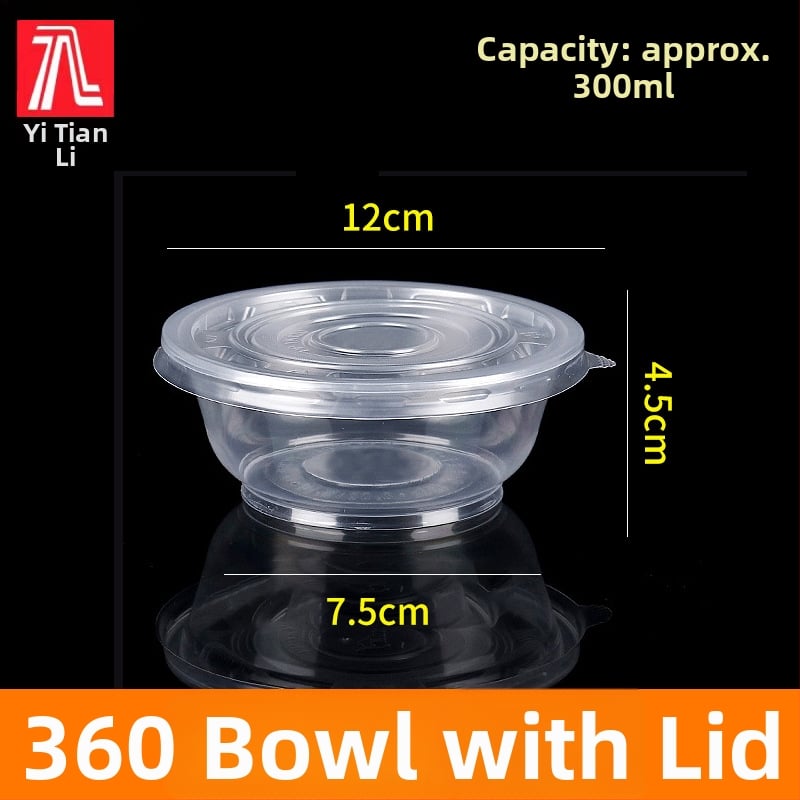 Vas de unică folosință rotund cu capac din PP – sigur pentru cuptor cu microunde, imprimare logo disponibil, personalizabil, ambalaj 1 cutie