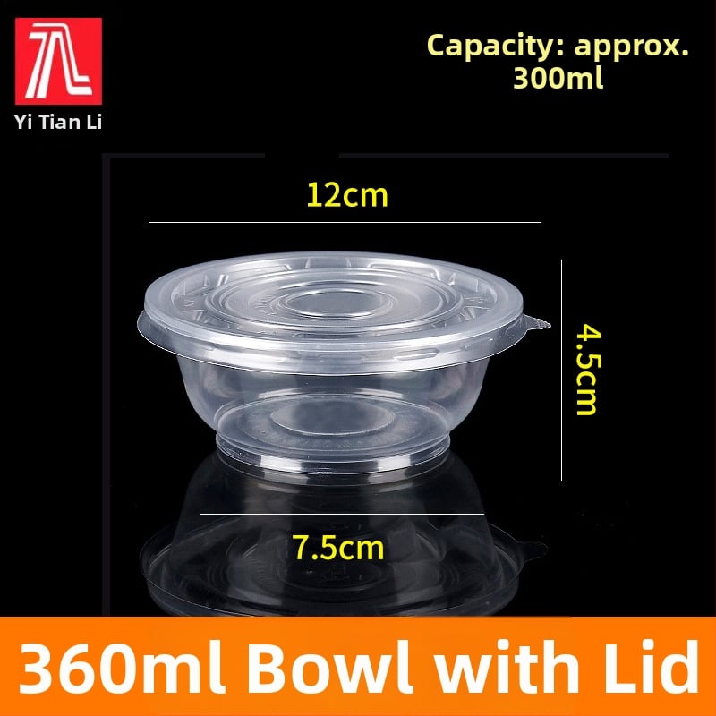 Vas de unică folosință rotund cu capac din PP – sigur pentru cuptor cu microunde, imprimare logo disponibil, personalizabil, ambalaj 1 cutie