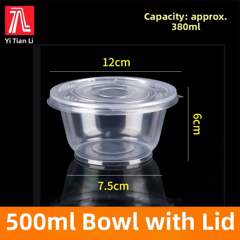 Vas de unică folosință rotund cu capac din PP – sigur pentru cuptor cu microunde, imprimare logo disponibil, personalizabil, ambalaj 1 cutie