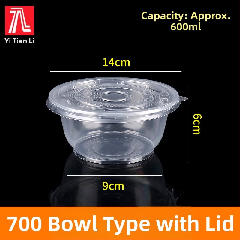 Vas de unică folosință rotund cu capac din PP – sigur pentru cuptor cu microunde, imprimare logo disponibil, personalizabil, ambalaj 1 cutie