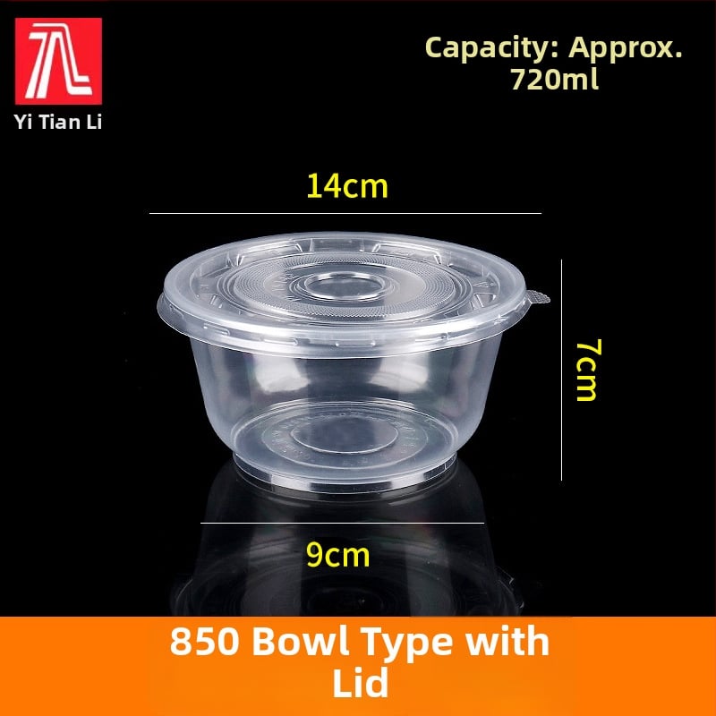 Vas de unică folosință rotund cu capac din PP – sigur pentru cuptor cu microunde, imprimare logo disponibil, personalizabil, ambalaj 1 cutie