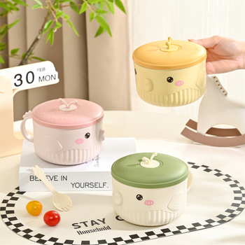 Castron pentru copii, rotund, izolat, cu model de pește felinar, material PP + oțel inoxidabil 304 + gel de siliciu, capacitate 301–800 ml