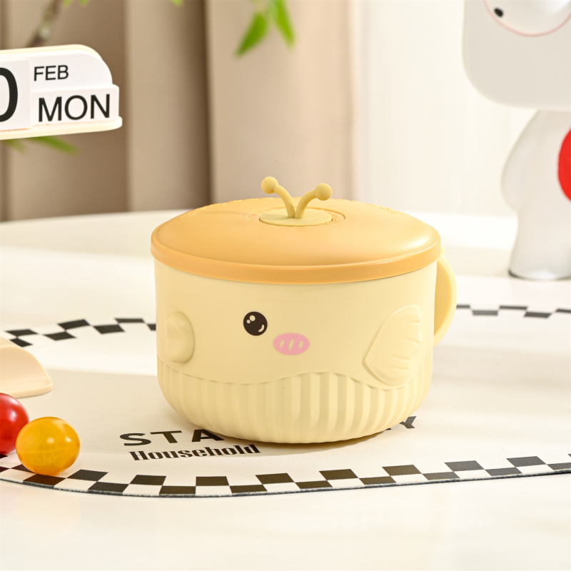 Castron pentru copii, rotund, izolat, cu model de pește felinar, material PP + oțel inoxidabil 304 + gel de siliciu, capacitate 301–800 ml