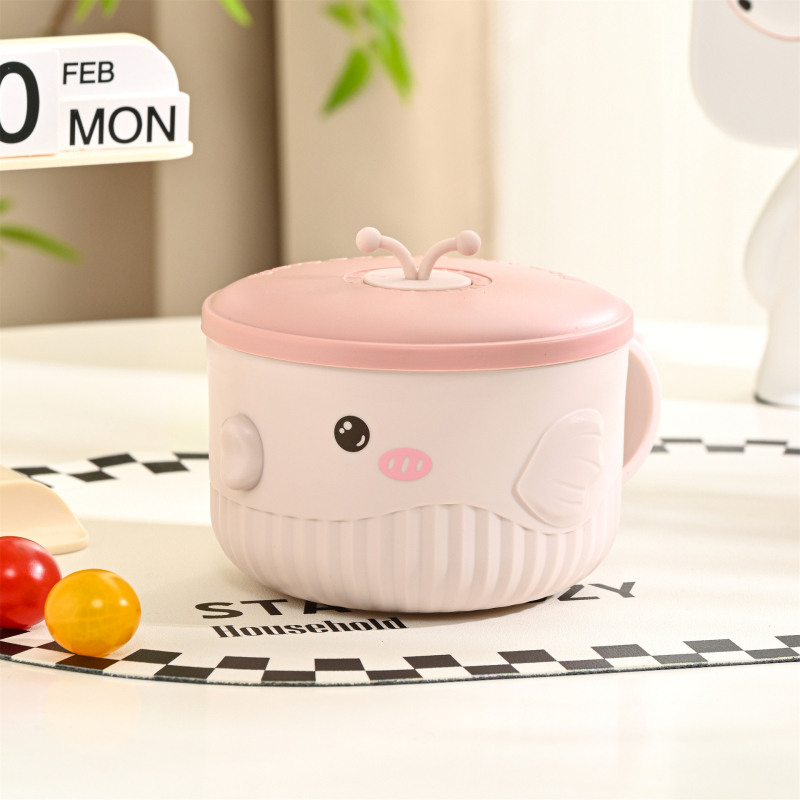 Castron pentru copii, rotund, izolat, cu model de pește felinar, material PP + oțel inoxidabil 304 + gel de siliciu, capacitate 301–800 ml