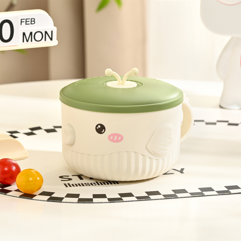 Castron pentru copii, rotund, izolat, cu model de pește felinar, material PP + oțel inoxidabil 304 + gel de siliciu, capacitate 301–800 ml