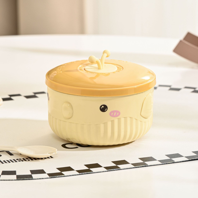 Castron pentru copii, rotund, izolat, cu model de pește felinar, material PP + oțel inoxidabil 304 + gel de siliciu, capacitate 301–800 ml